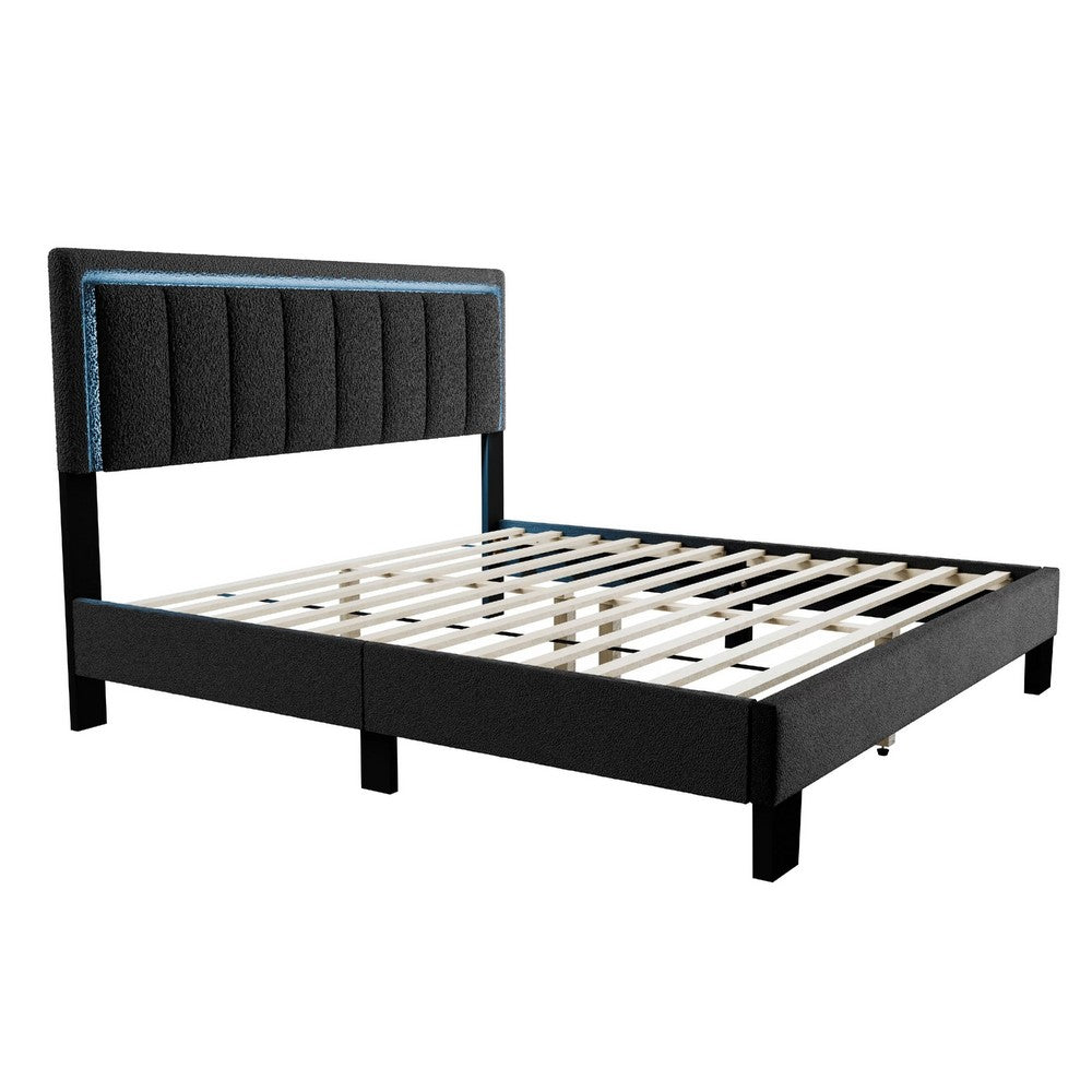 Jiana Full Bed, Charcoal Gray Wool Upholstery, LED Headboard - BM341137