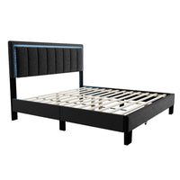 Jiana Full Bed, Charcoal Gray Wool Upholstery, LED Headboard - BM341137