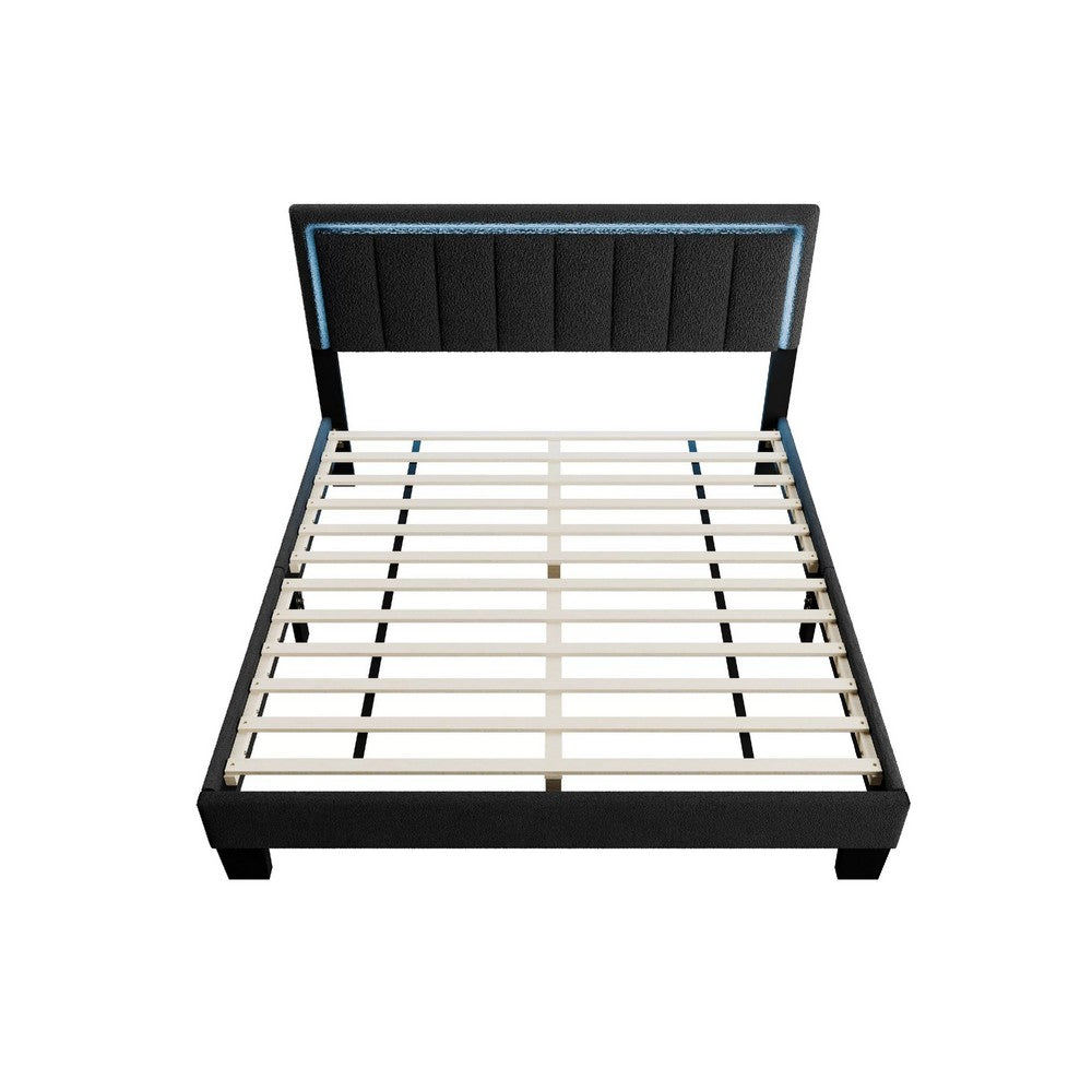 Jiana Full Bed, Charcoal Gray Wool Upholstery, LED Headboard - BM341137