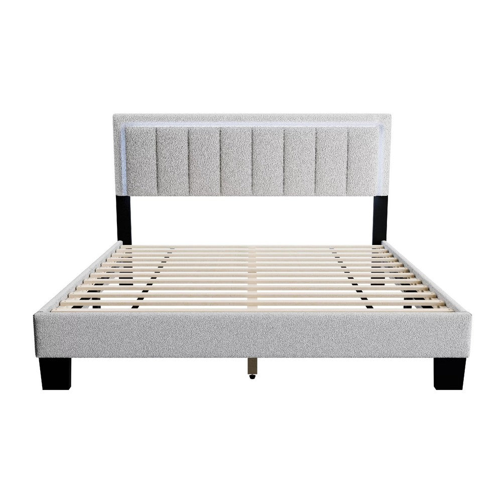 Jiana Full Bed, Light Gray Wool Upholstery, LED Headboard - BM341138