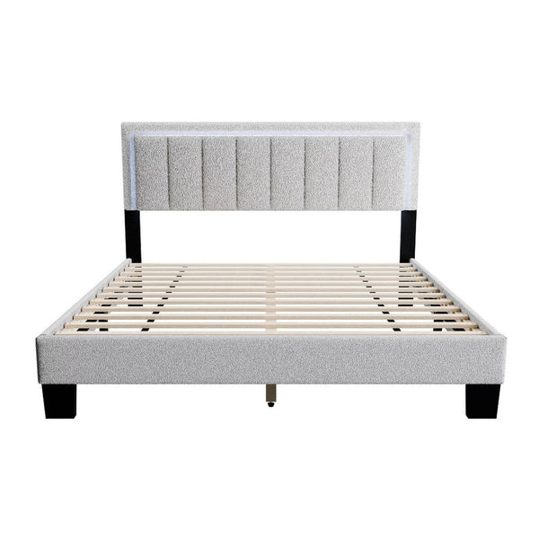 Jiana Full Bed, Light Gray Wool Upholstery, LED Headboard - BM341138