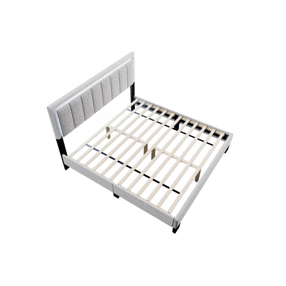 Jiana Full Bed, Light Gray Wool Upholstery, LED Headboard - BM341138