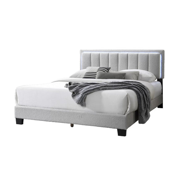 Jiana Full Bed, Light Gray Wool Upholstery, LED Headboard - BM341138