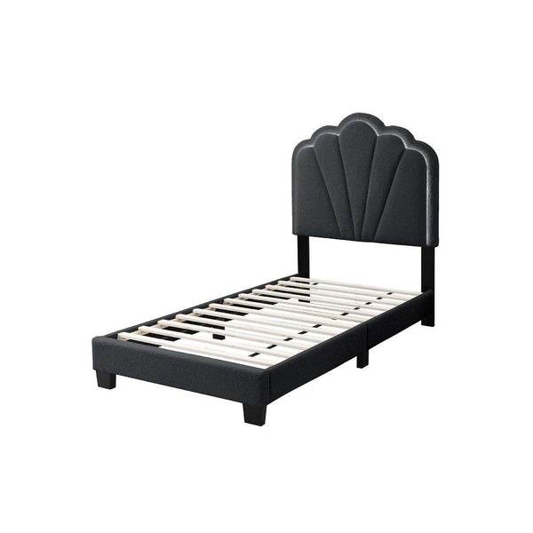 Roxy Twin Bed, Charcoal Gray Wool, LED Lighting, Padded Headboard - BM341139