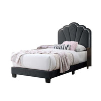 Roxy Twin Bed, Charcoal Gray Wool, LED Lighting, Padded Headboard - BM341139