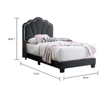 Roxy Twin Bed, Charcoal Gray Wool, LED Lighting, Padded Headboard - BM341139