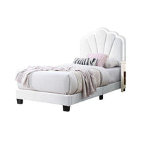 Roxy Twin Bed, White Wool Upholstery, LED Lighting, Padded Headboard - BM341140