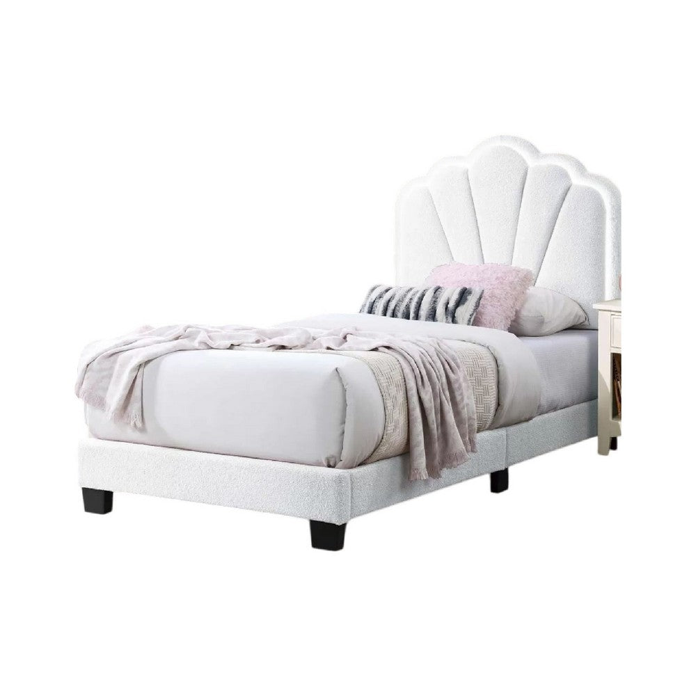 Roxy Twin Bed, White Wool Upholstery, LED Lighting, Padded Headboard - BM341140