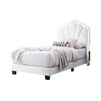 Roxy Twin Bed, White Wool Upholstery, LED Lighting, Padded Headboard - BM341140
