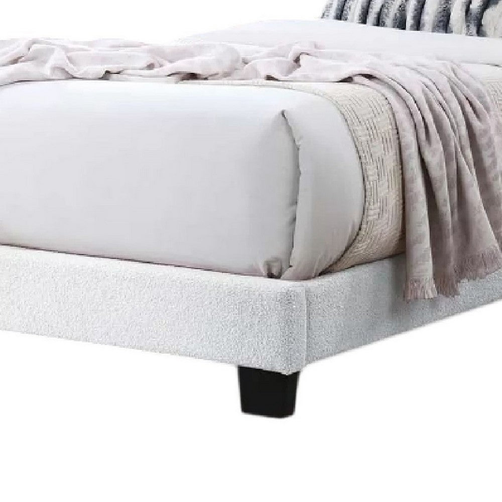 Roxy Twin Bed, White Wool Upholstery, LED Lighting, Padded Headboard - BM341140