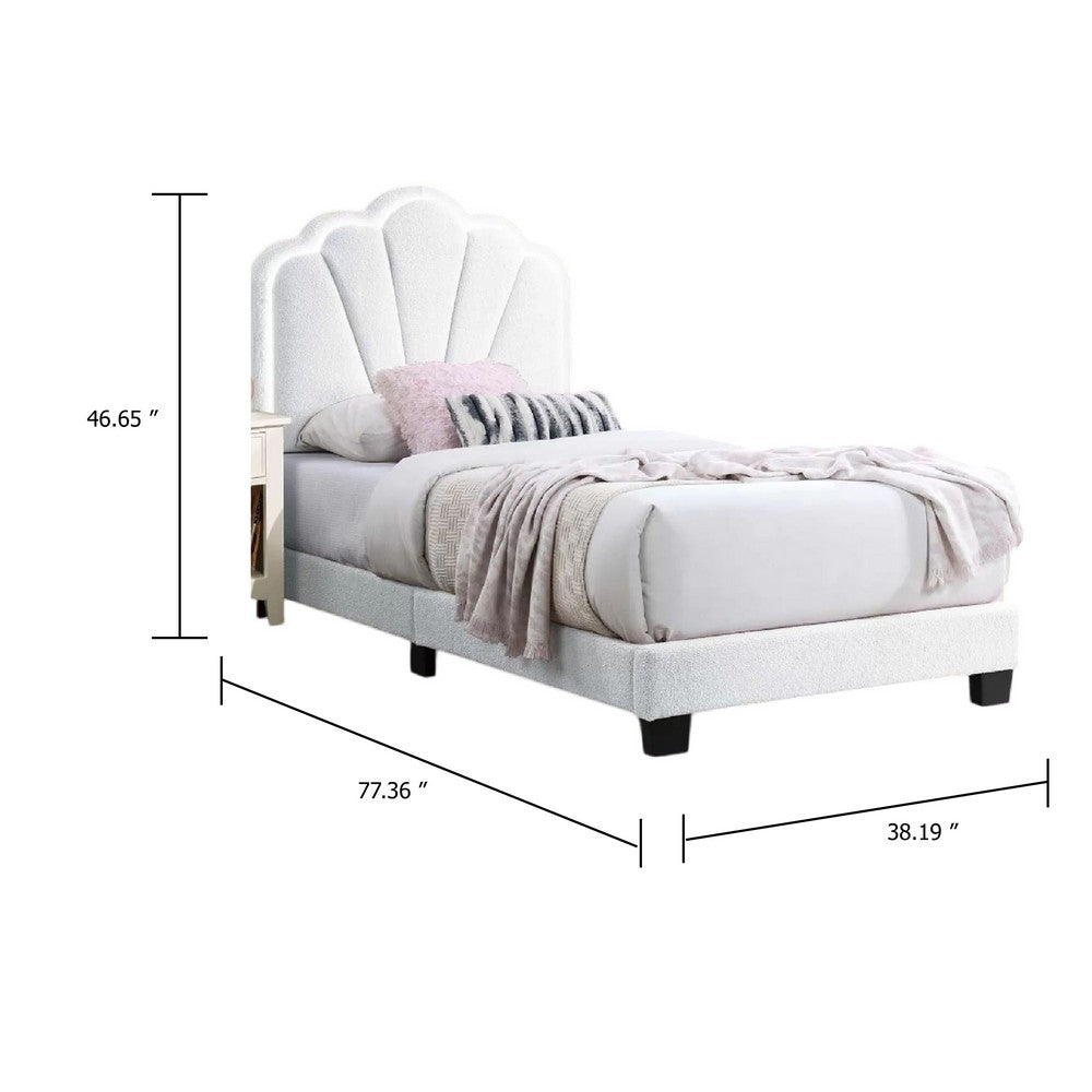 Roxy Twin Bed, White Wool Upholstery, LED Lighting, Padded Headboard - BM341140