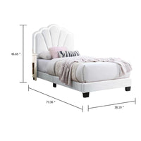 Roxy Twin Bed, White Wool Upholstery, LED Lighting, Padded Headboard - BM341140