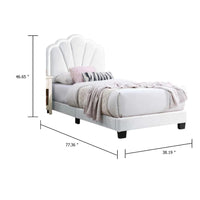 Roxy Twin Bed, White Wool Upholstery, LED Lighting, Padded Headboard - BM341140