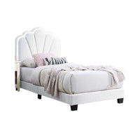 Roxy Twin Bed, White Wool Upholstery, LED Lighting, Padded Headboard - BM341140