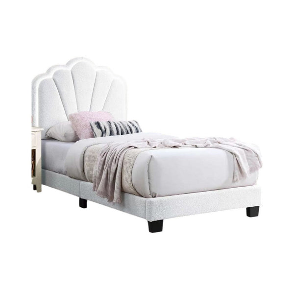 Roxy Twin Bed, White Wool Upholstery, LED Lighting, Padded Headboard - BM341140