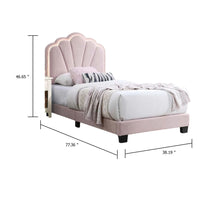 Roxy Twin Bed, Pink Wool Upholstery, LED Lighting, Padded Headboard - BM341141