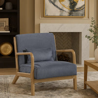 Jerime Accent Chair, Dark Gray Corduroy Fabric, 1 Pillow, Brown Wood - BM341142