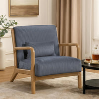 Jerime Accent Chair, Dark Gray Corduroy Fabric, 1 Pillow, Brown Wood - BM341142