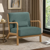 Jerime Accent Chair, Sage Green Corduroy Fabric, 1 Pillow, Brown Wood - BM341143