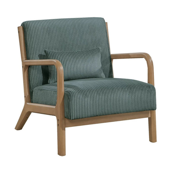 Jerime Accent Chair, Sage Green Corduroy Fabric, 1 Pillow, Brown Wood - BM341143