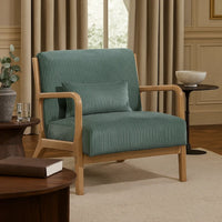 Jerime Accent Chair, Sage Green Corduroy Fabric, 1 Pillow, Brown Wood - BM341143