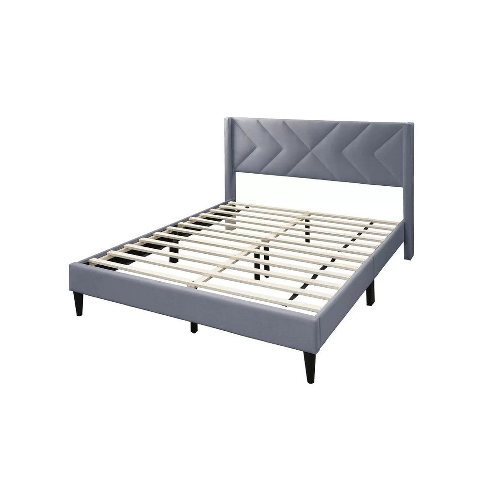 Niasa Full Size Bed, Chevron Tufted Gray Velvet Upholstered Foam - BM341146