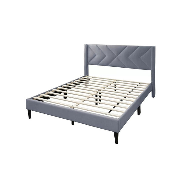 Niasa Full Size Bed, Chevron Tufted Gray Velvet Upholstered Foam - BM341146