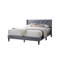 Niasa Full Size Bed, Chevron Tufted Gray Velvet Upholstered Foam - BM341146