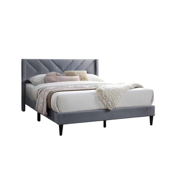 Niasa Full Size Bed, Chevron Tufted Gray Velvet Upholstered Foam - BM341146