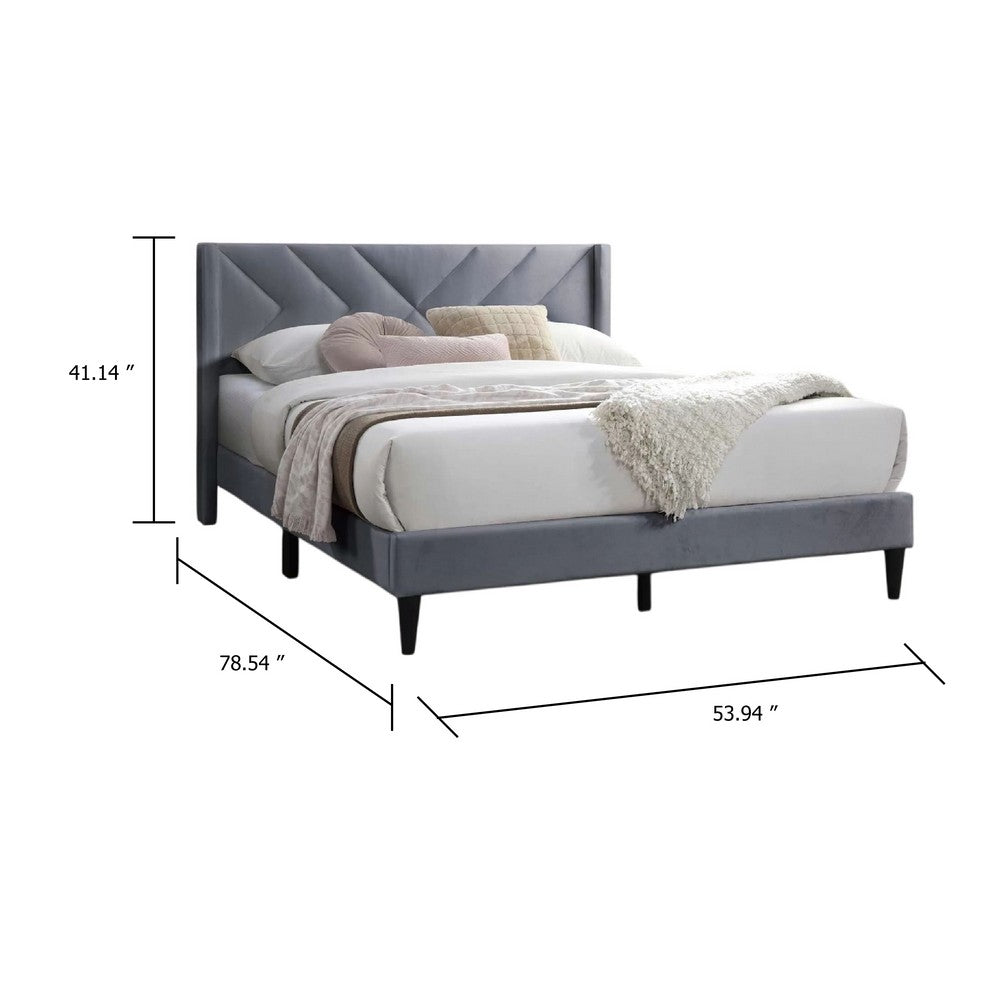 Niasa Full Size Bed, Chevron Tufted Gray Velvet Upholstered Foam - BM341146