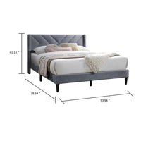 Niasa Full Size Bed, Chevron Tufted Gray Velvet Upholstered Foam - BM341146