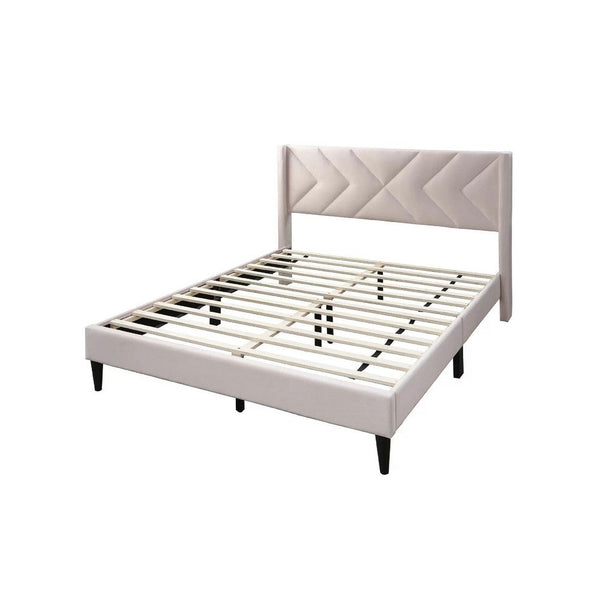 Niasa Full Size Bed, Chevron Tufted Pink Velvet Upholstered Foam - BM341147