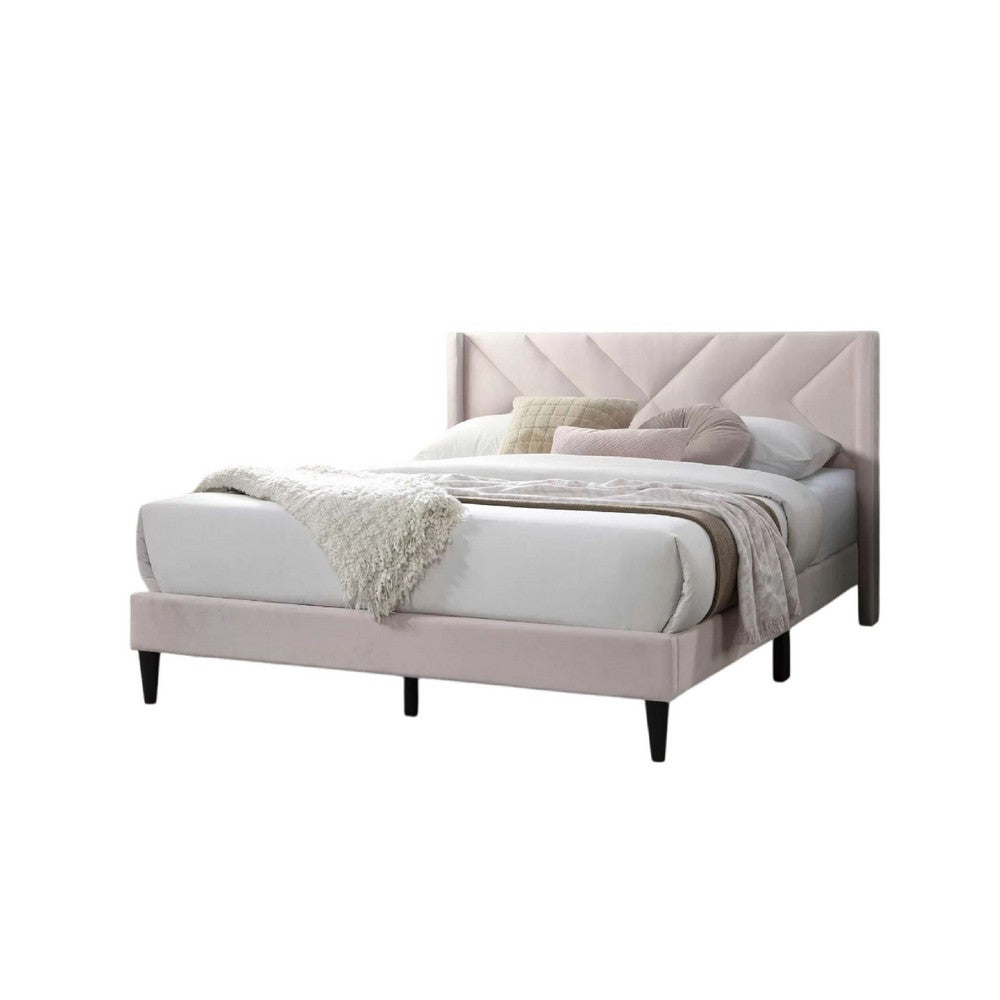 Niasa Full Size Bed, Chevron Tufted Pink Velvet Upholstered Foam - BM341147