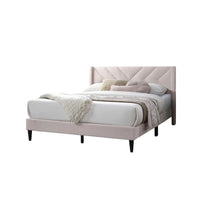 Niasa Full Size Bed, Chevron Tufted Pink Velvet Upholstered Foam - BM341147
