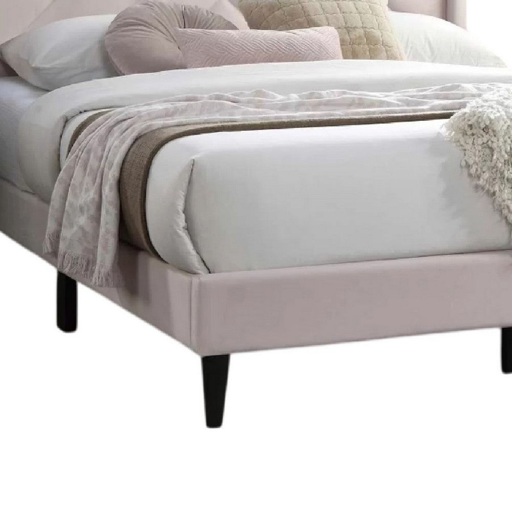 Niasa Full Size Bed, Chevron Tufted Pink Velvet Upholstered Foam - BM341147