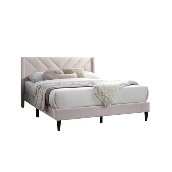 Niasa Full Size Bed, Chevron Tufted Pink Velvet Upholstered Foam - BM341147