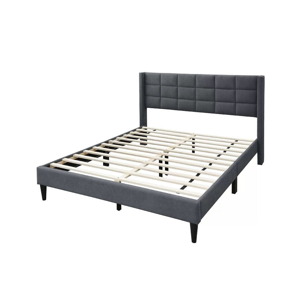Zensa Full Bed, Charcoal Gray Linen Upholstery, Padded Wing Headboard - BM341148