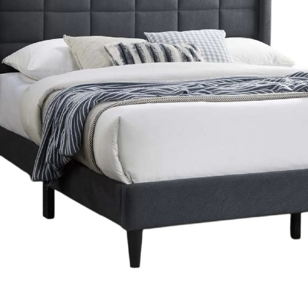 Zensa Full Bed, Charcoal Gray Linen Upholstery, Padded Wing Headboard - BM341148