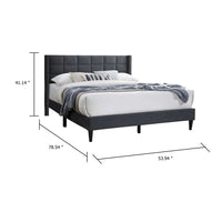 Zensa Full Bed, Charcoal Gray Linen Upholstery, Padded Wing Headboard - BM341148