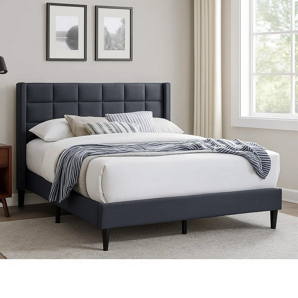 Zensa Full Bed, Charcoal Gray Linen Upholstery, Padded Wing Headboard - BM341148