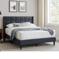 Zensa Full Bed, Charcoal Gray Linen Upholstery, Padded Wing Headboard - BM341148