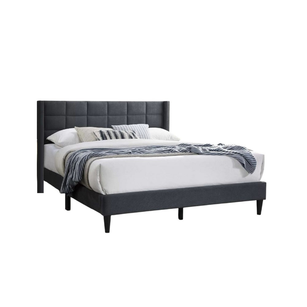Zensa Full Bed, Charcoal Gray Linen Upholstery, Padded Wing Headboard - BM341148