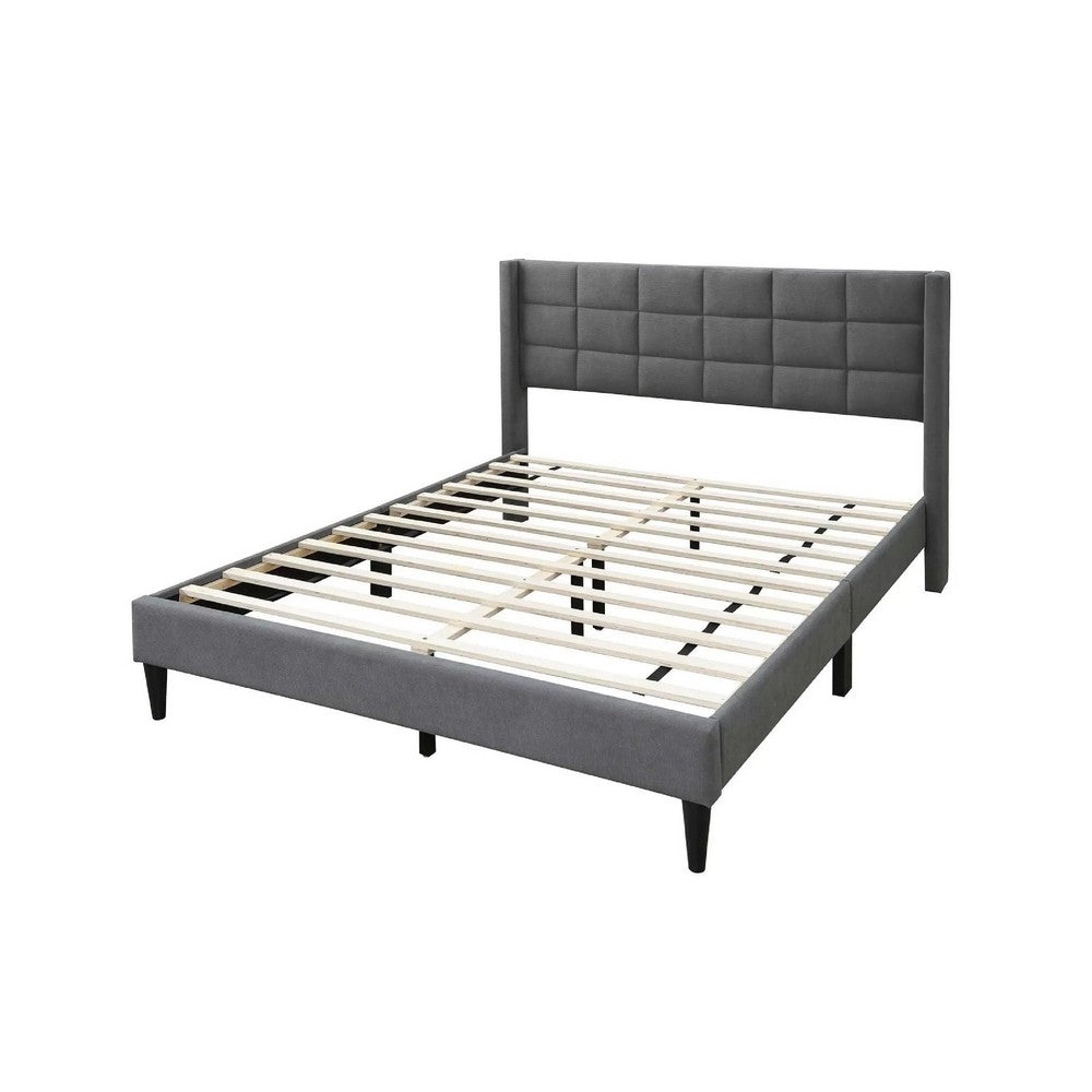 Zensa Full Bed, Light Gray Linen Upholstery, Padded Wing Headboard - BM341149