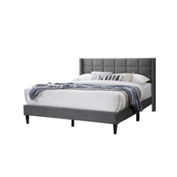 Zensa Full Bed, Light Gray Linen Upholstery, Padded Wing Headboard - BM341149