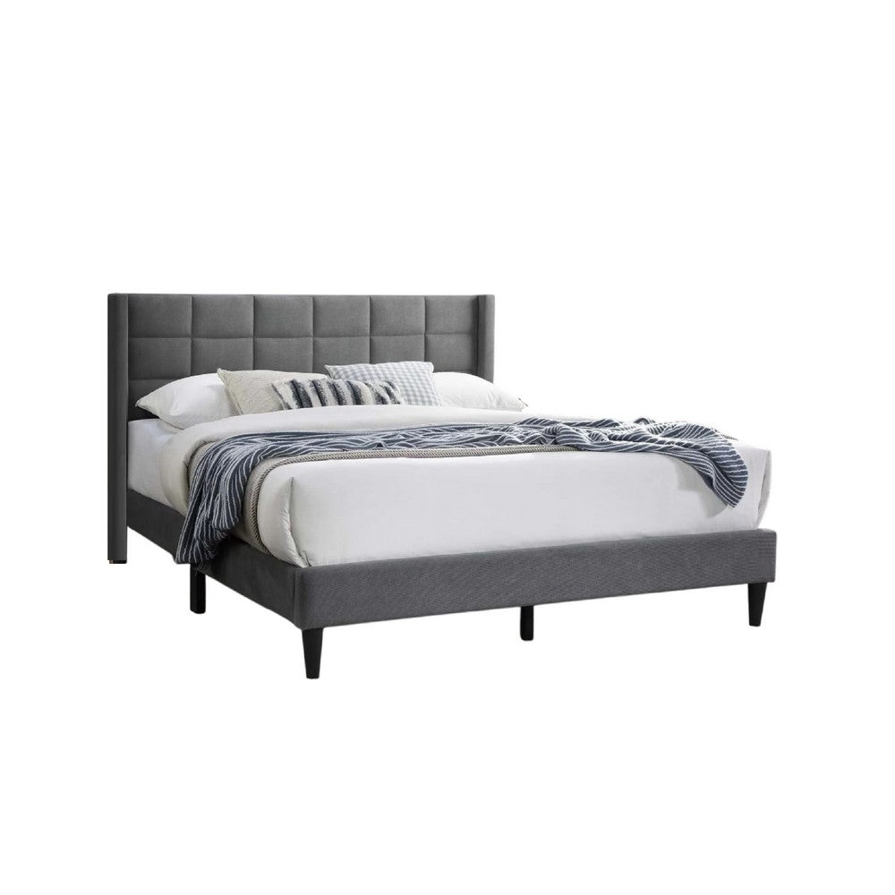 Zensa Full Bed, Light Gray Linen Upholstery, Padded Wing Headboard - BM341149