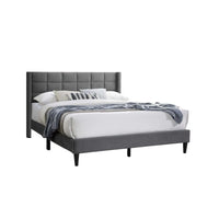 Zensa Full Bed, Light Gray Linen Upholstery, Padded Wing Headboard - BM341149