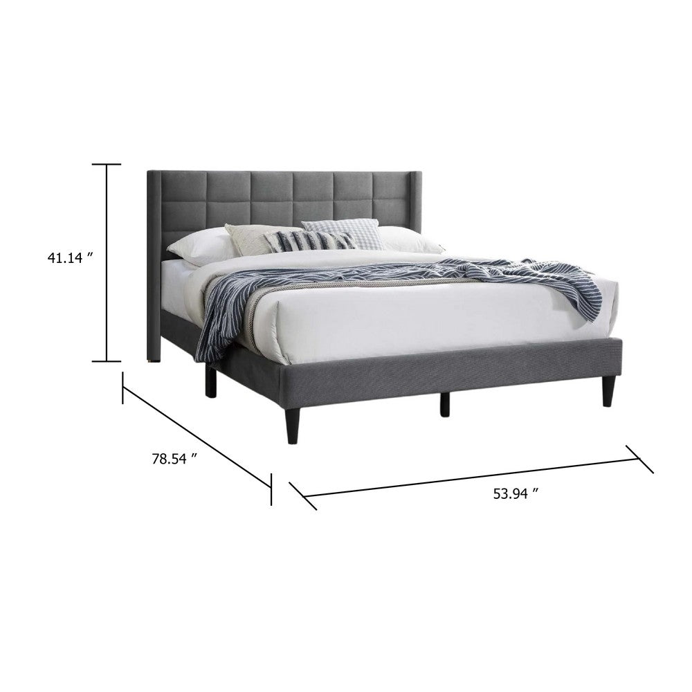 Zensa Full Bed, Light Gray Linen Upholstery, Padded Wing Headboard - BM341149