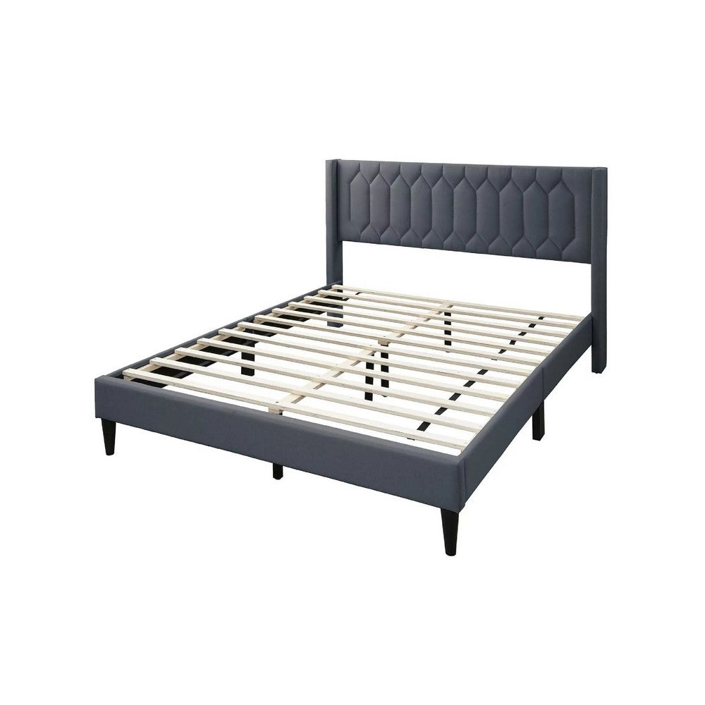 Liana Full Bed, Tufted Charcoal Gray Burlap Upholstery, Foam Padding - BM341150