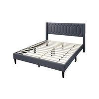 Liana Full Bed, Tufted Charcoal Gray Burlap Upholstery, Foam Padding - BM341150