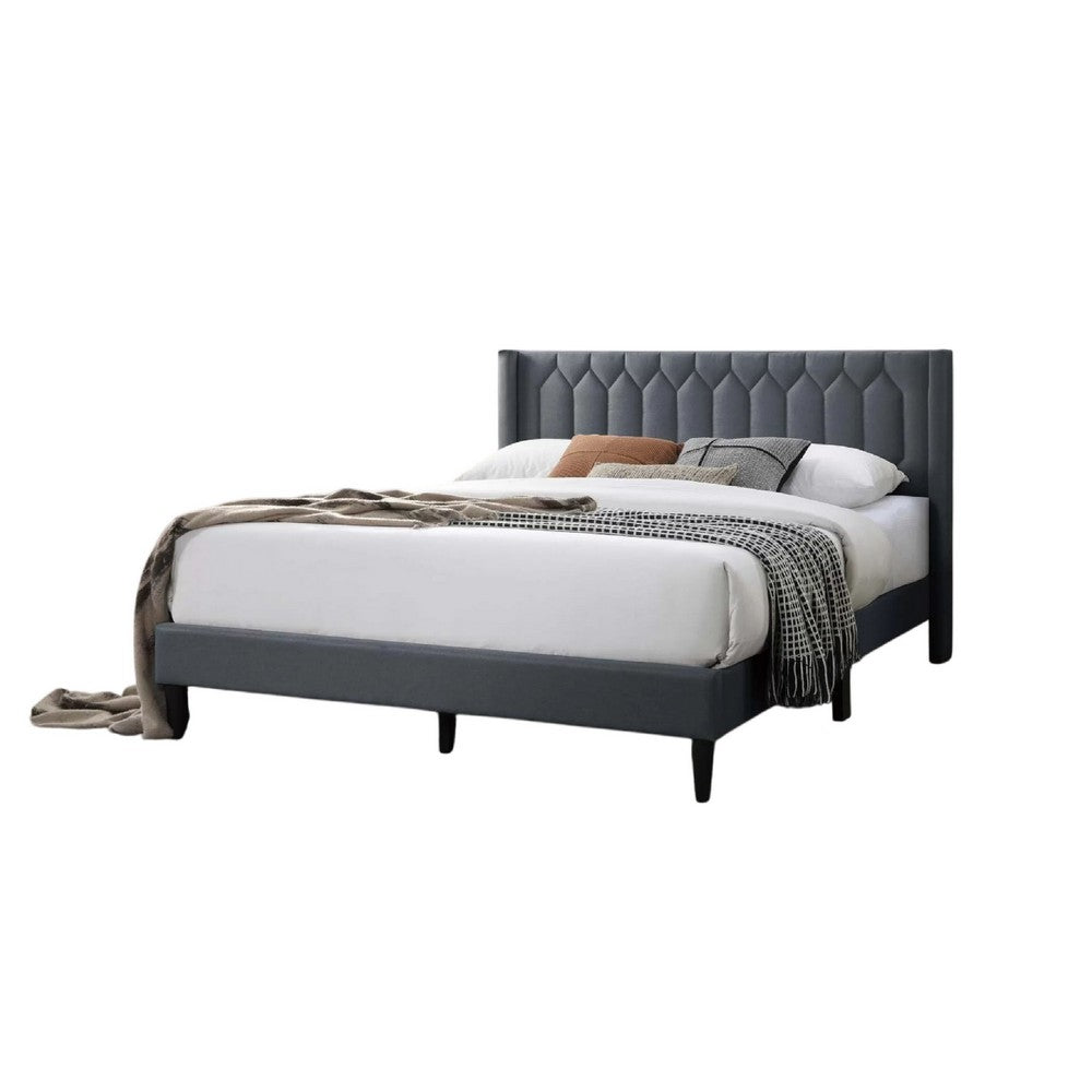 Liana Full Bed, Tufted Charcoal Gray Burlap Upholstery, Foam Padding - BM341150